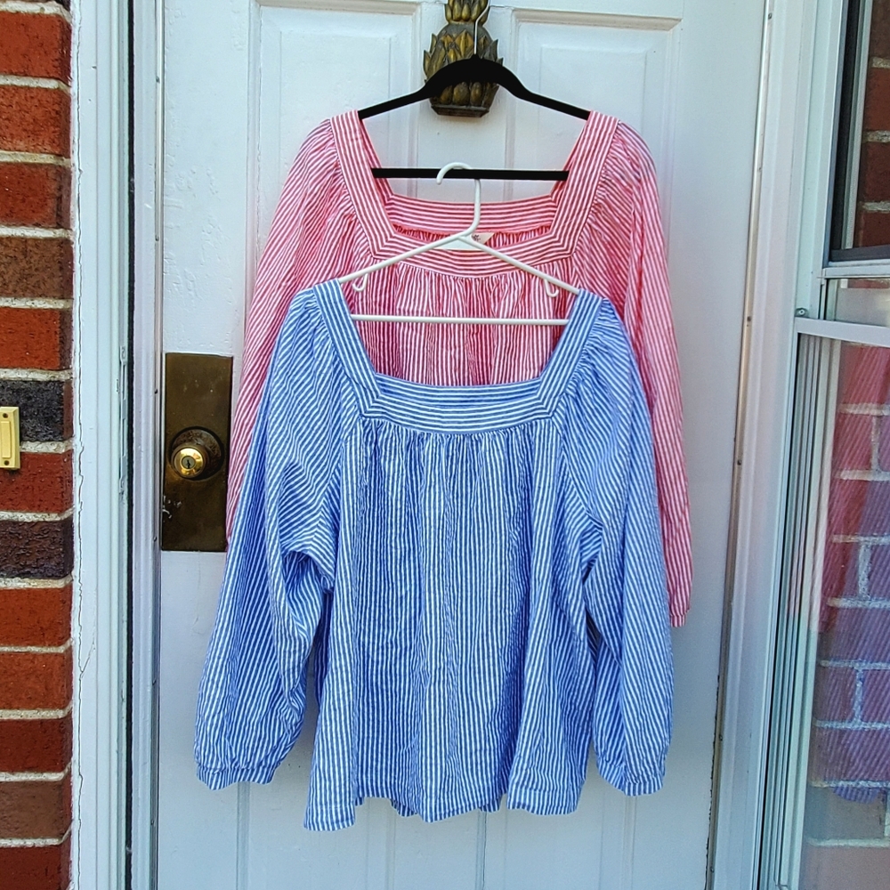 Terra&Sky Seersucker Blouses Pair women's 1x